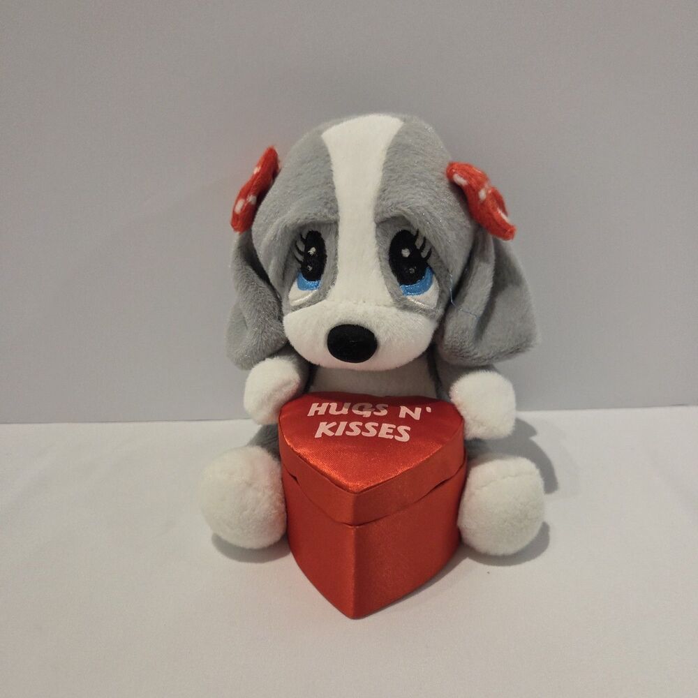 Sad Sam & Honey 7” Plush Gray Dog Girl Red Bow Heart Dan Dee Collector